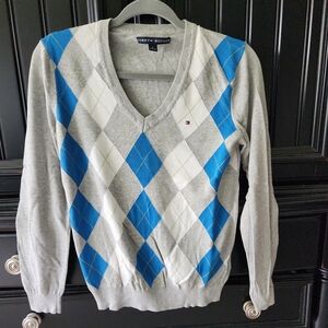 Tommy Hilfiger Gray and Blue Argyle Sweater